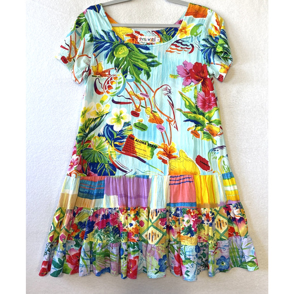 Jams World Hattie Dress Island Life Womans Size M Tiered Hawaiian Floral Aloha - Picture 1 of 11